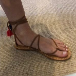 Red and Blue Tassel Sandals